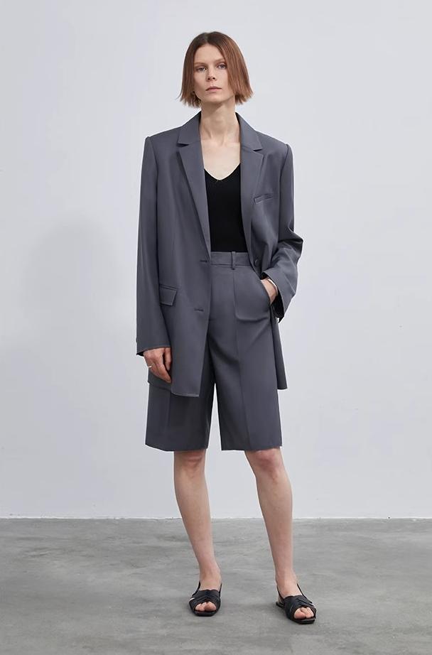 High-Density Mixed Color Cotton and Linen Raw Edge Straight-Leg Suit Pants