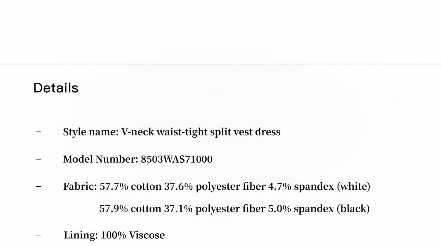 Shaped I-Shaped Pleated V-Neck Commuting Slim-Fitting Split Vest Dress for Women