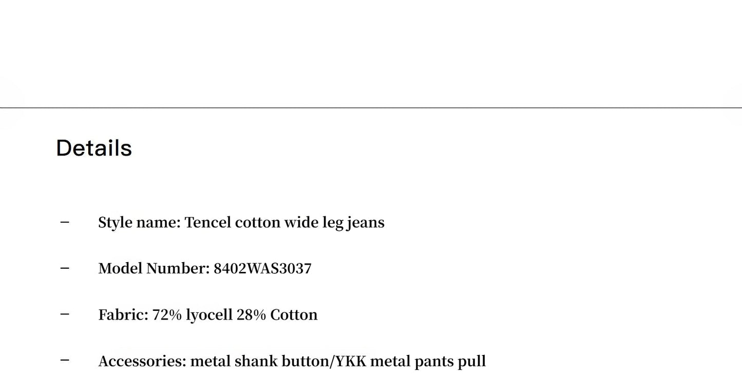 Soft Cotton Light Structure Pleated Loose Straight Wide Leg Jeans for Women