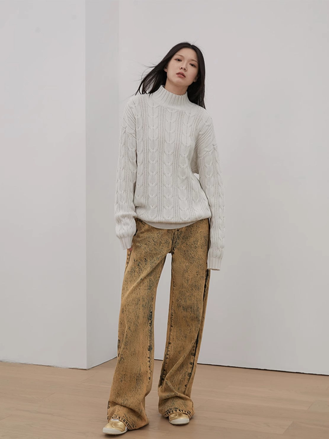 Merino Wool Twisted Oversized Sweaters Turtleneck Long Sleeve Top