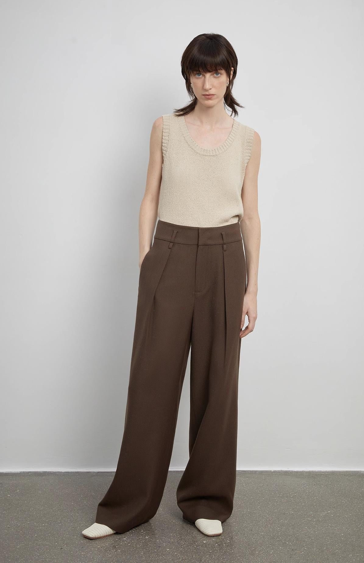 Women's White Straight Casual Wide Waist Drape Floor-Length Wide Leg Pants