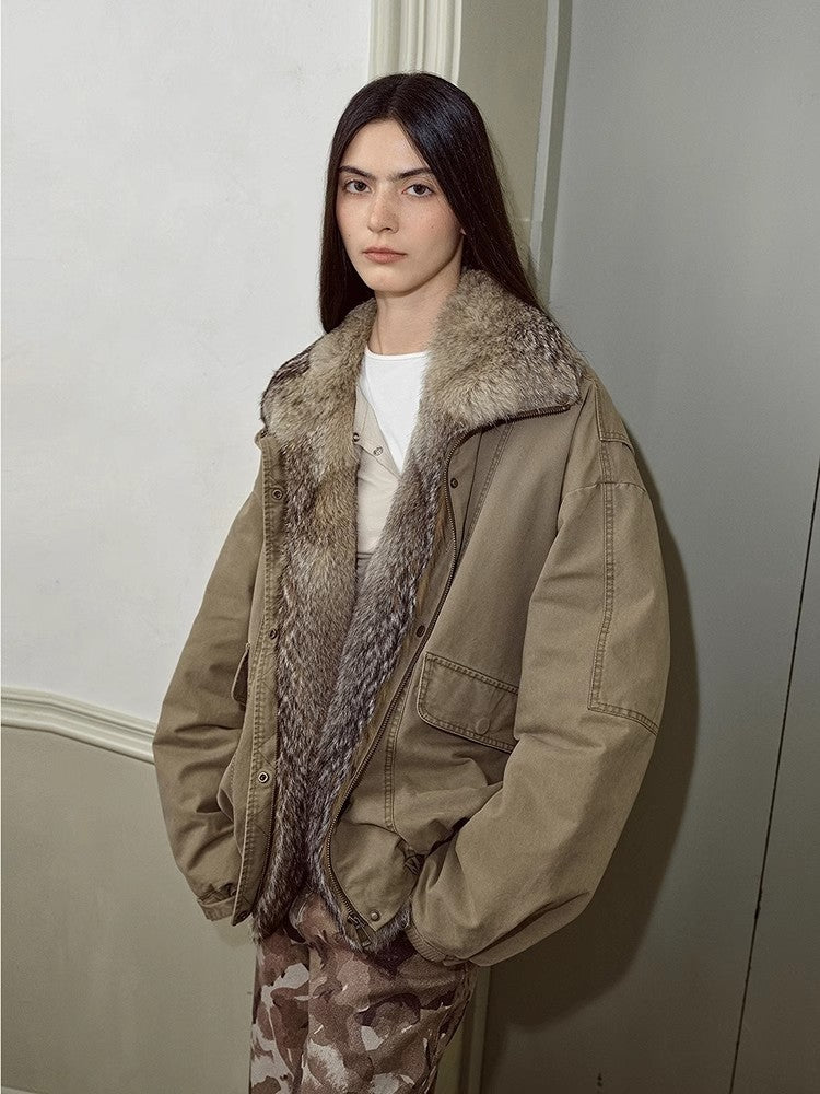 Fireladyfur Women's Fashion Goose Down Parka With Fox Fur Collar“City Cruise”