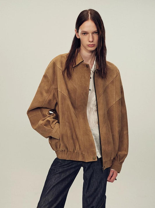 Fireladyfur Women's Suede Top-Grain Sheepskin Leather Jacket