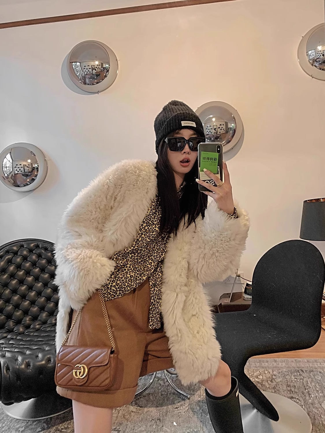 Peach Oolong Tuscan Sheepskin Coat Winter