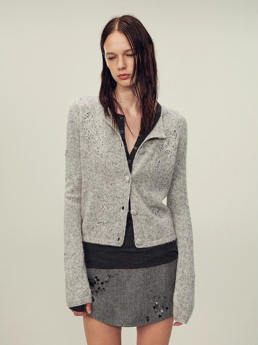 Original Heavy Paisley Embroidery Alpaca Blend Knitted Cardigan for Women "Spring Love Poem"