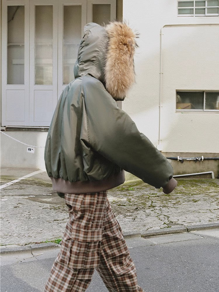 Fireladyfur Warm Short Style Jacket With a Large Fur Hood and Raccoon Fur"Cool and Sharp"