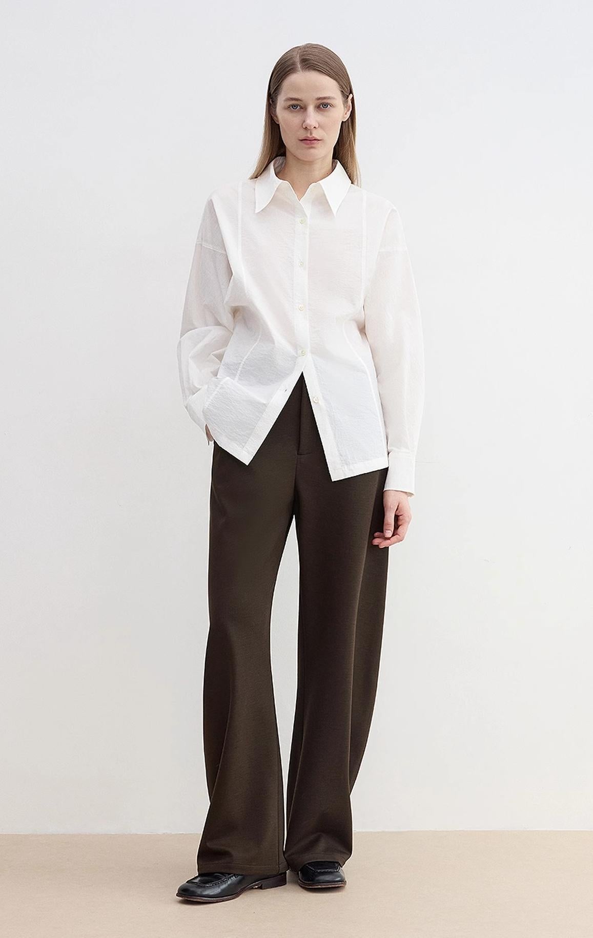 Wool Blended High Waist Curved Scimitar Casual Pants for Women