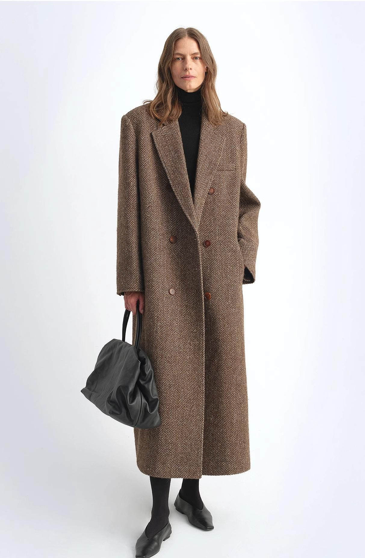Italian Imported Wool Blended Herringbone Pattern Woolen Coat