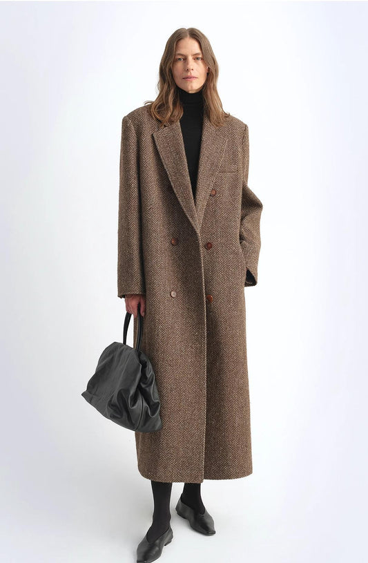 Italian Imported Wool Blended Herringbone Pattern Woolen Coat