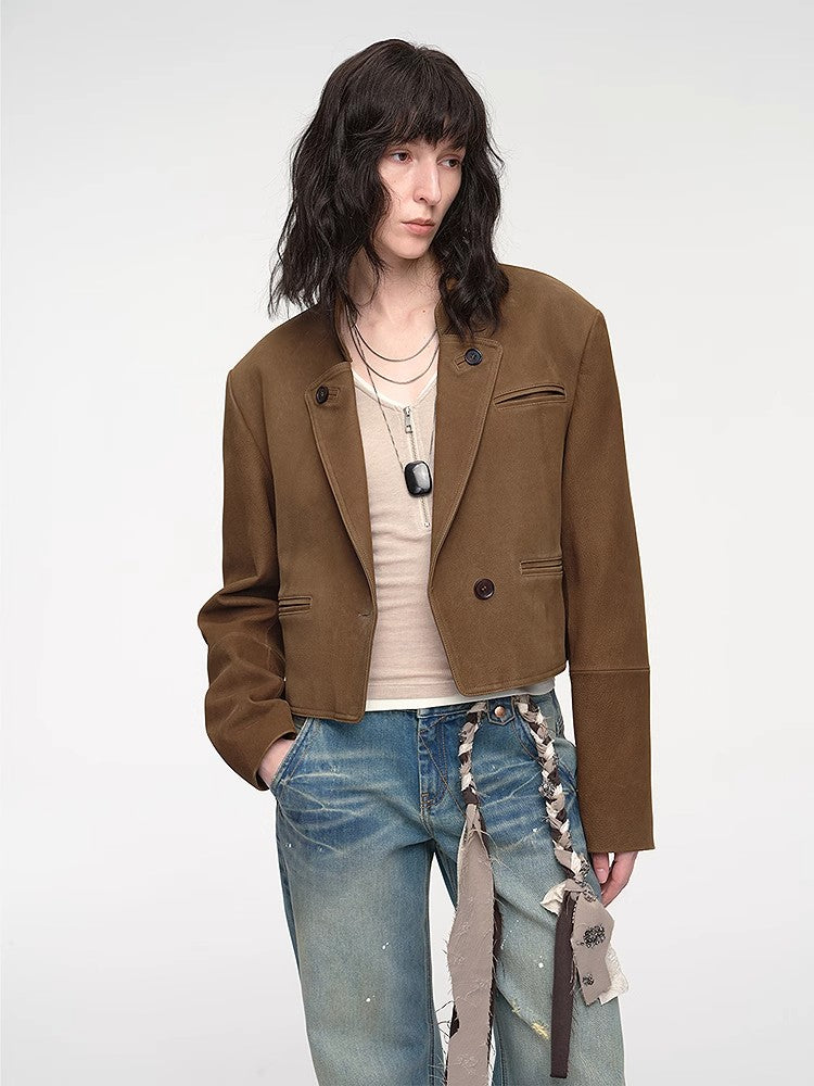 Stand Collar Suit Sheepskin Leather Short Jacket "Roman Story"