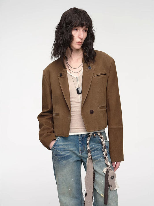 Stand Collar Suit Sheepskin Leather Short Jacket "Roman Story"