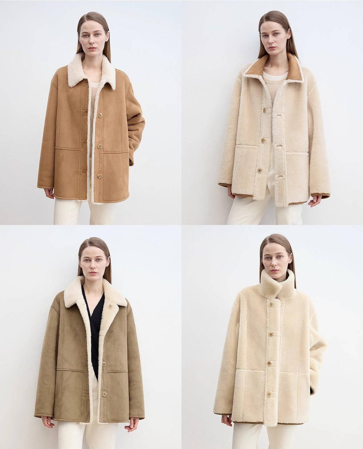 Women's Reversible Sheepskin-Look Jacket With Wool & Suede“Vintage Manor”