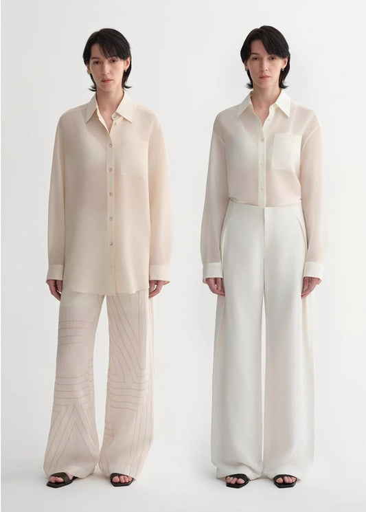 Classic Silhouette Mulberry Silk Acetate Transparent Smooth and Loose Multi-Color Spring and Summer Shirt for Women