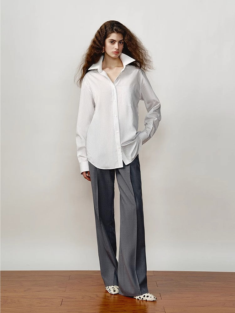 Lapel Contrast Classic Striped Shirt