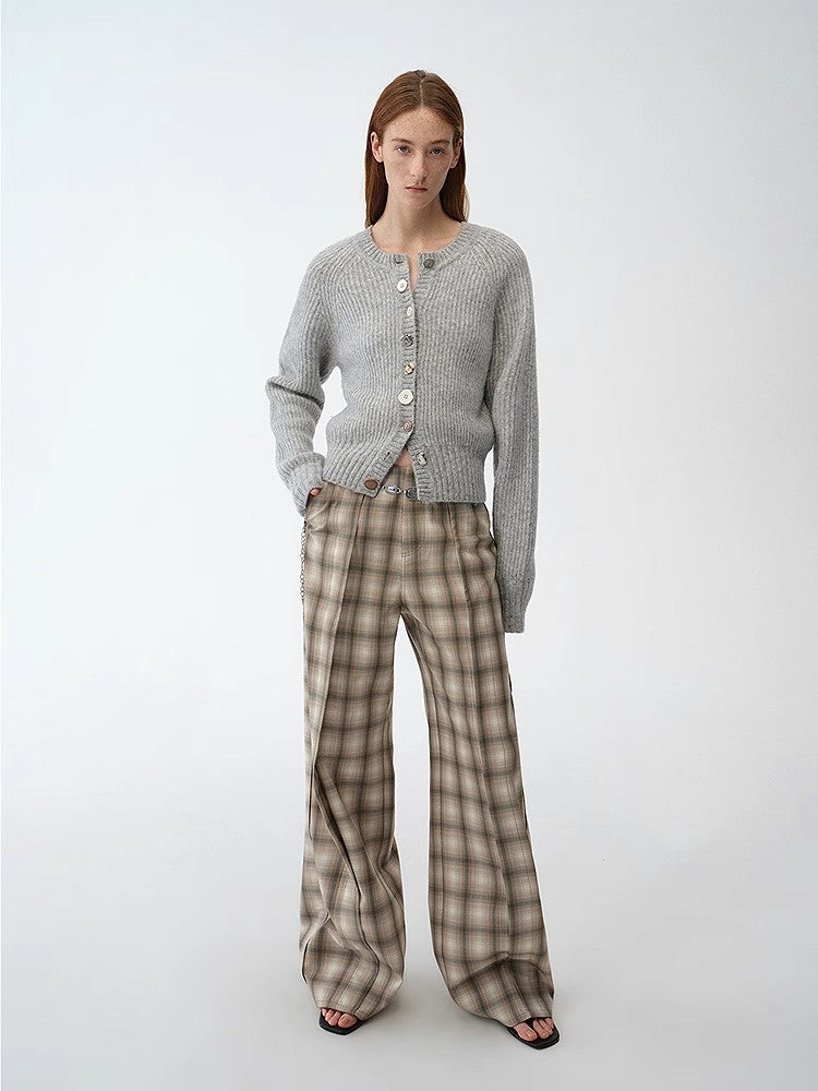 "Hokkaido Weaving Love" Wool Blend Crew Neck Cardigan Top