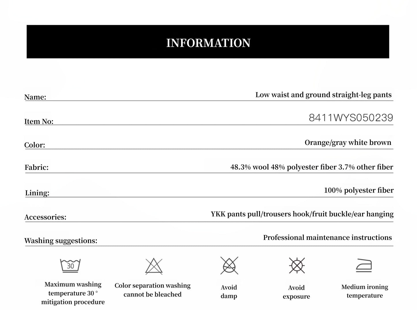 "Leisure Moments" Classic Low-Waisted Loose Casual Straight Pants Exquisite Fashion Sense Casual Pants for Women