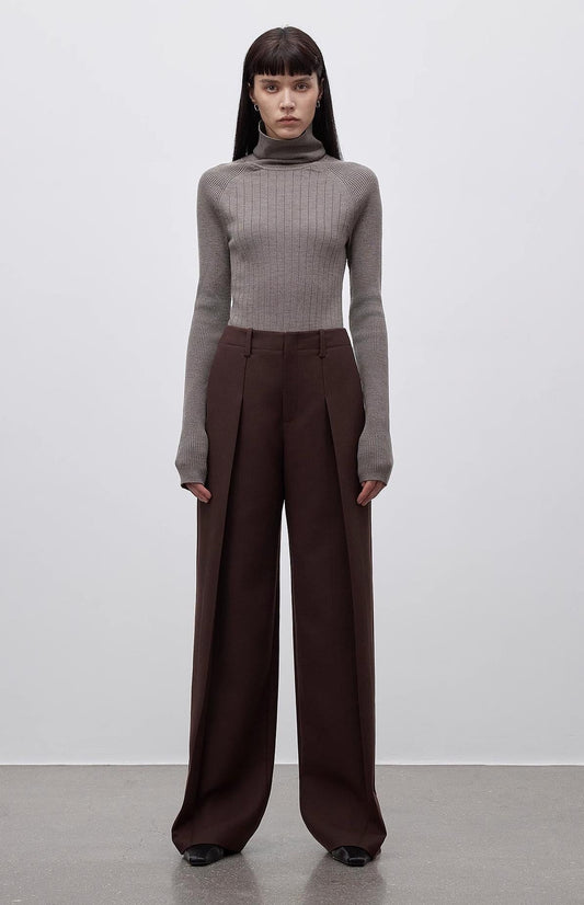 Imported Wool Pleated High-Waisted Straight-Leg All-Match Slimming Suit Trousers