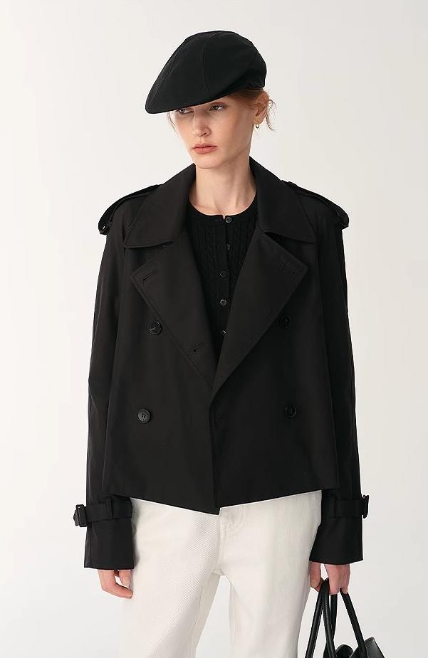 Anti-Wrinkle Waterproof Large Lapel Short Straight Box Windbreaker for Women