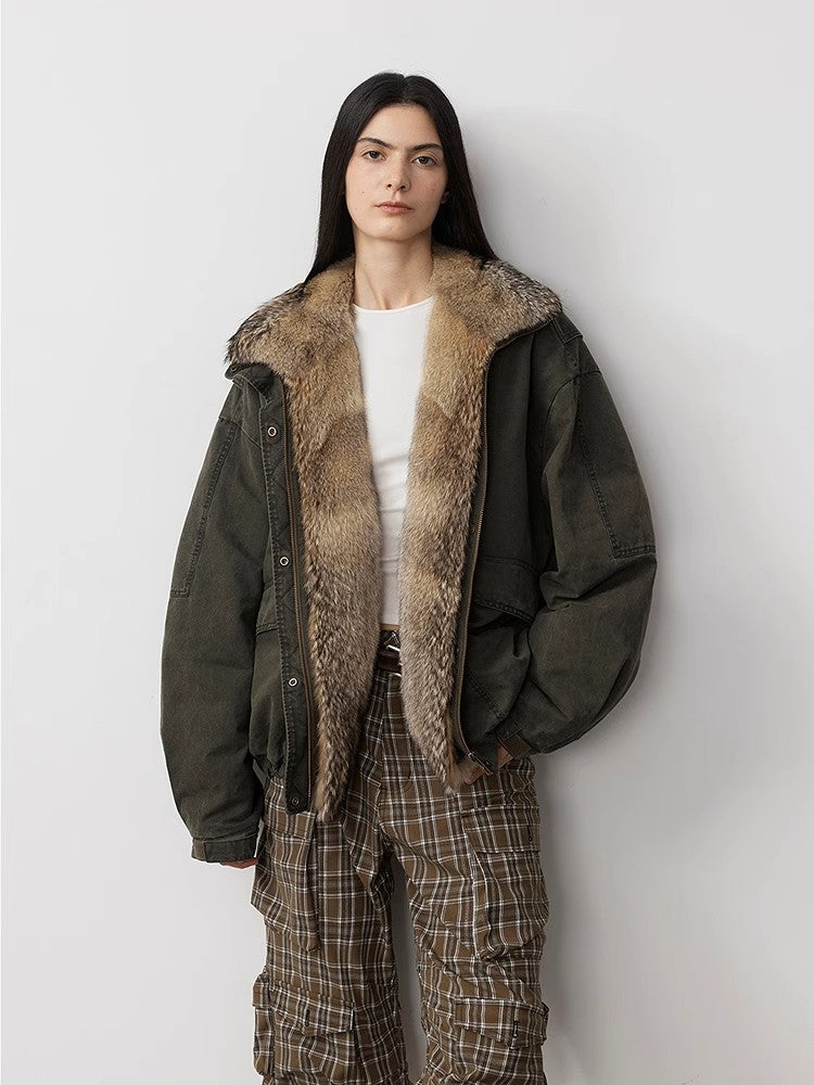 Fireladyfur Women's Fashion Goose Down Parka With Fox Fur Collar“City Cruise”