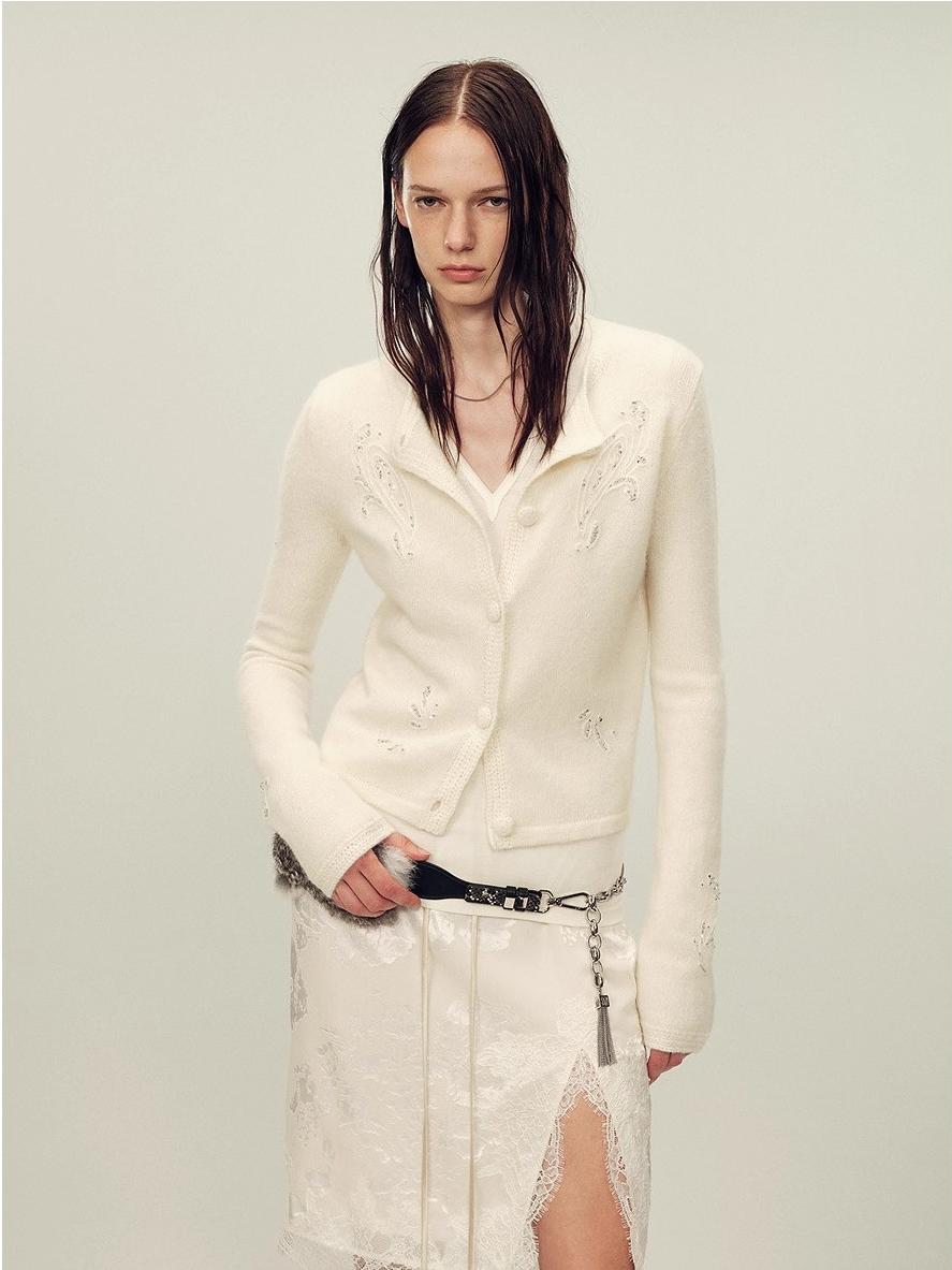 Original Heavy Paisley Embroidery Alpaca Blend Knitted Cardigan for Women "Spring Love Poem"