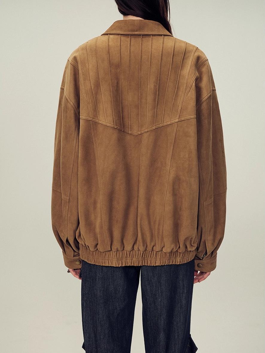 Fireladyfur Women's Suede Top-Grain Sheepskin Leather Jacket