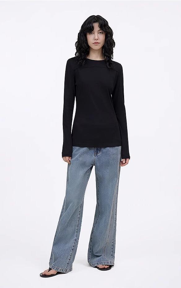 Round Neck Long Sleeve T-Shirt for Women Slim Fit and Versatile Top