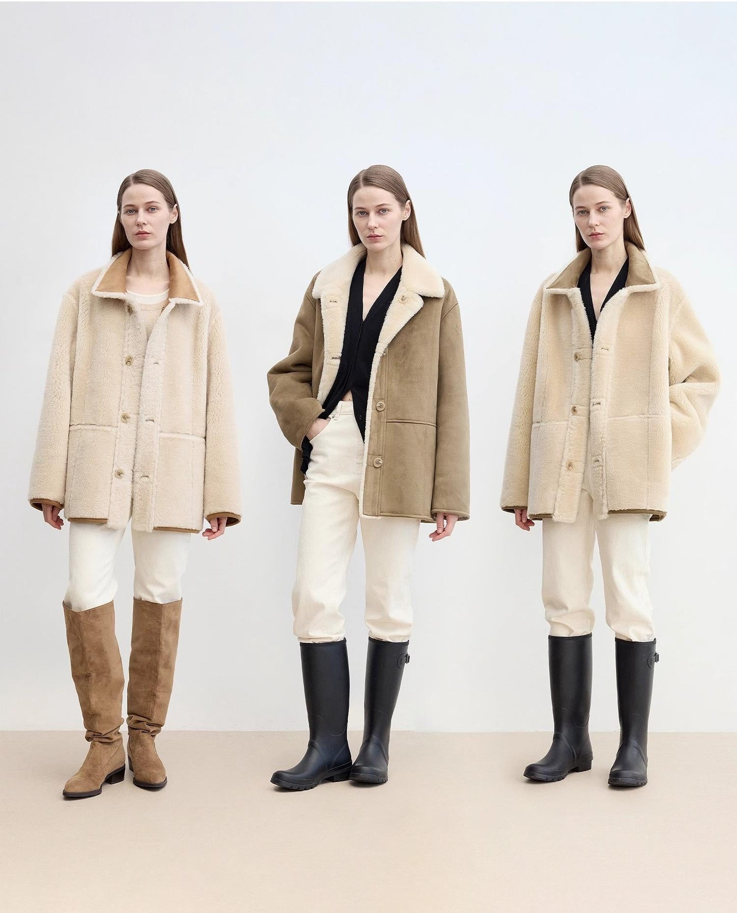 Vintage Manor High Quality Wool Contrast Lapel Reversible  Shearling Jacket