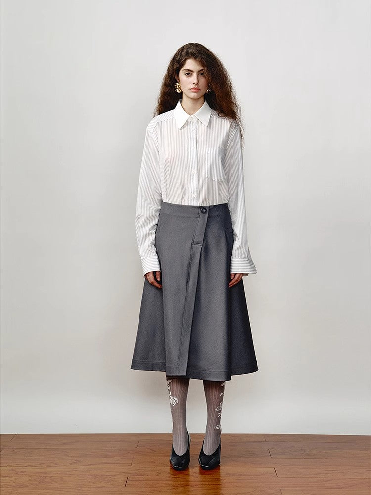 Lapel Contrast Classic Striped Shirt