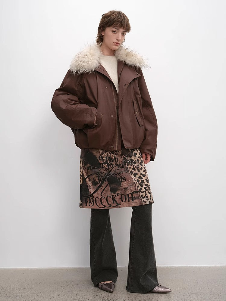 Fireladyfur Women's Warm Short Down Jacket With Raccoon Fur“Cutting-Edge Style”