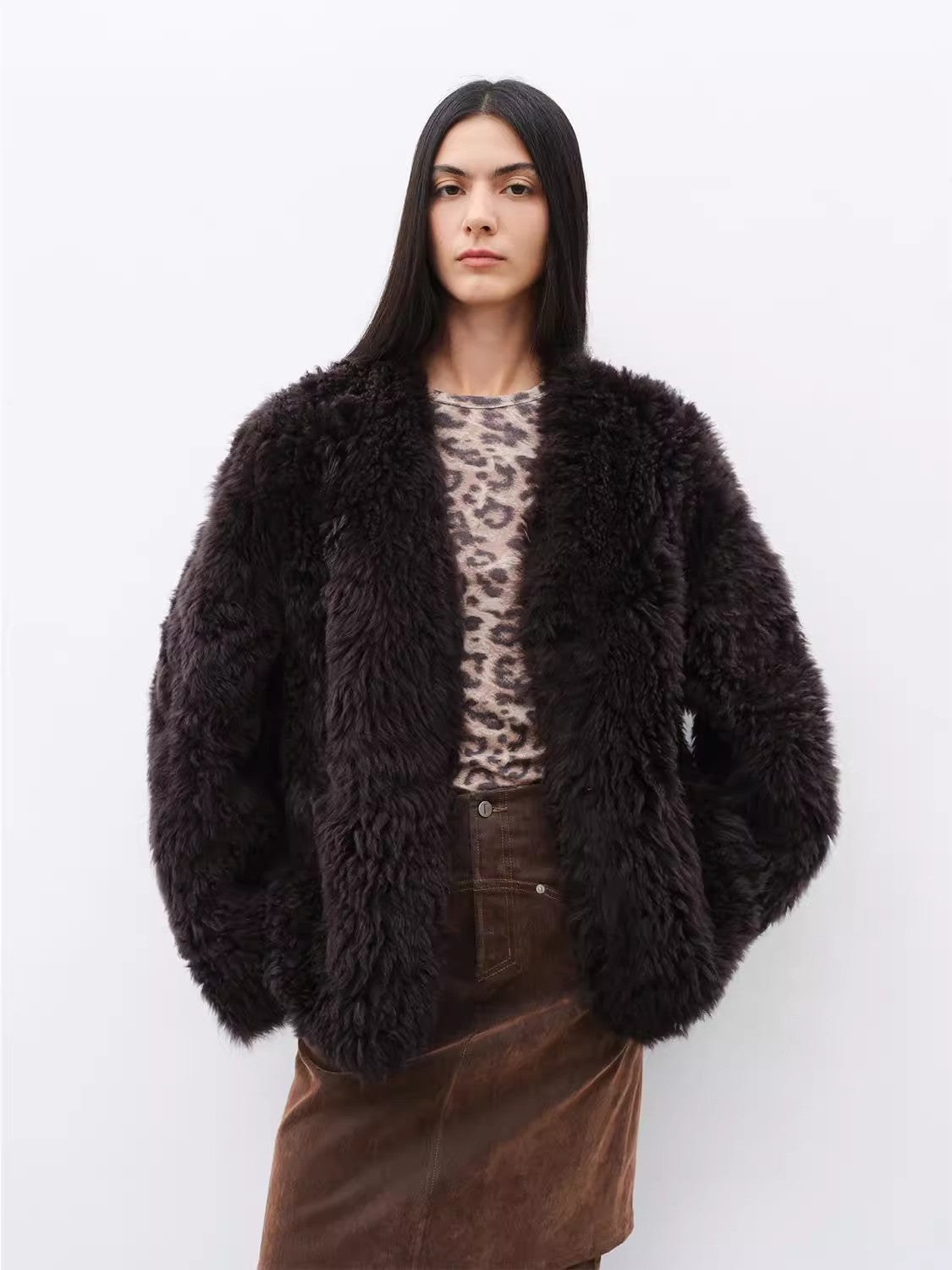 Fireladyfur Women's Black Sheepskin Jacket With Tuscan Fur"My Little Curly"