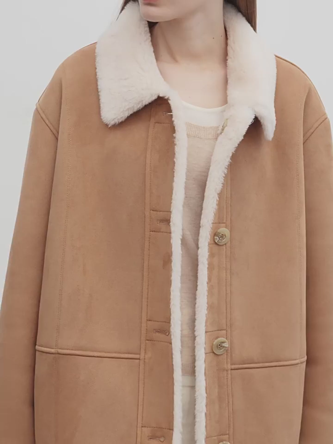 Women's Reversible Sheepskin-Look Jacket With Wool & Suede“Vintage Manor”