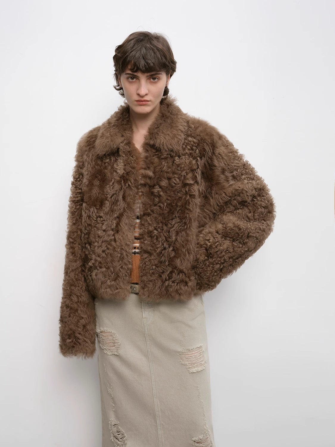 Fireladyfur Women's Soft & Warm Short Wool Sheepskin Coat“Blackmoon Berlin”