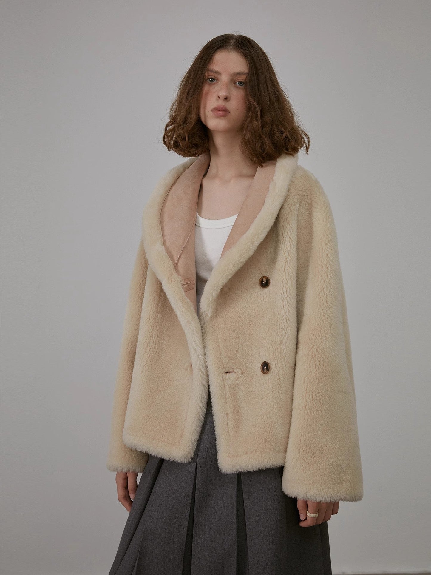 "Bella Poetry" Reversible Artificial Compound Leather Shearling Short Jacket