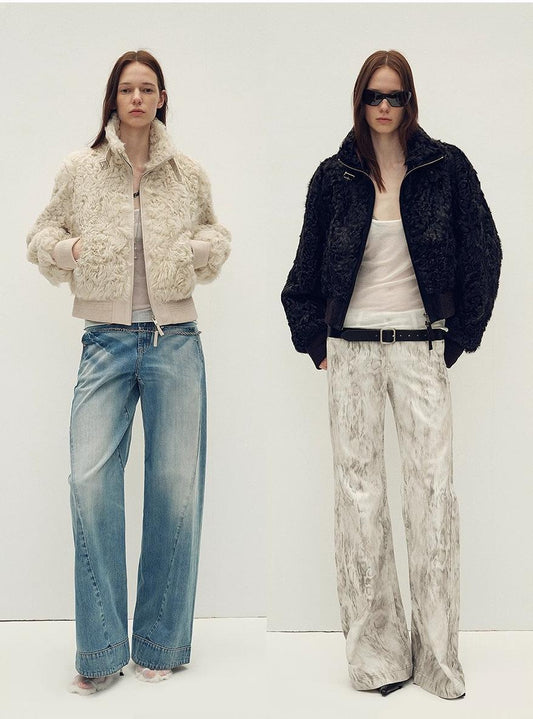 Casual Stand-Up Collar Jacket-Style Fluffy Sheep Curly Hair Fashionable Short  Bomber Coat"Curly Story"