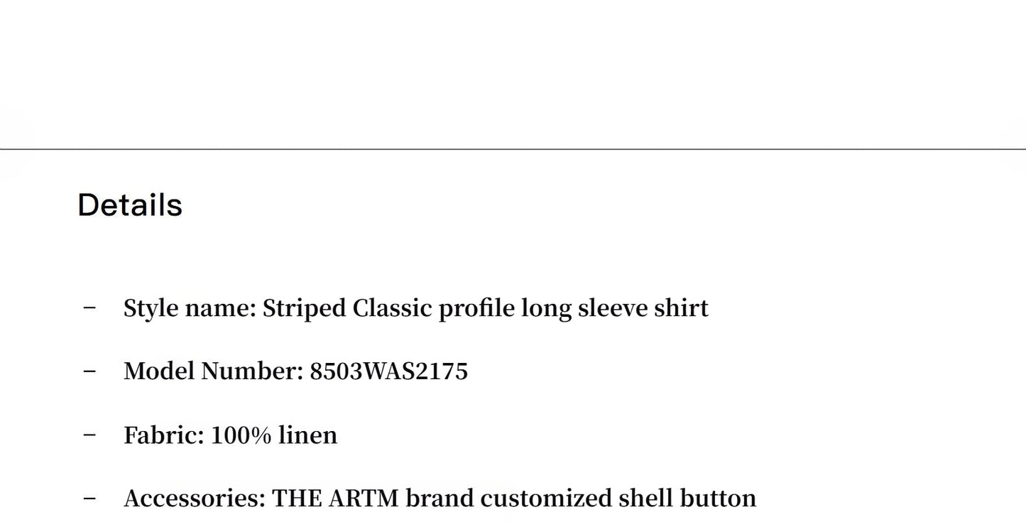 100% Linen Classic Silhouette Pinstripe Lapel Wide Breathable Long Sleeve Spring and Summer Shirt for Women