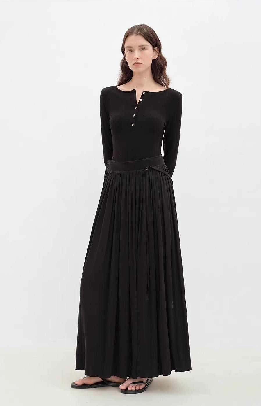 "Floating Lights on the Sea" Adjustable Waist Pleated Straight Skirt