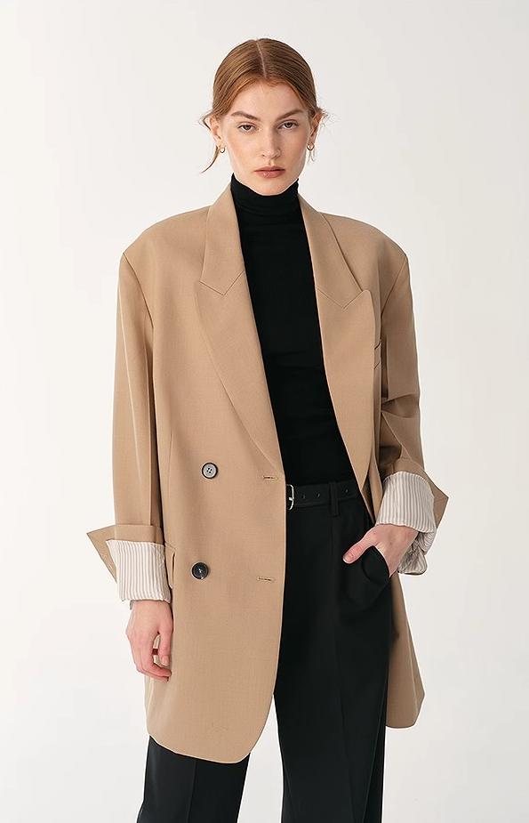 Women's High-Density Fine Silk Wool Peaked Lapel Suit Jacket