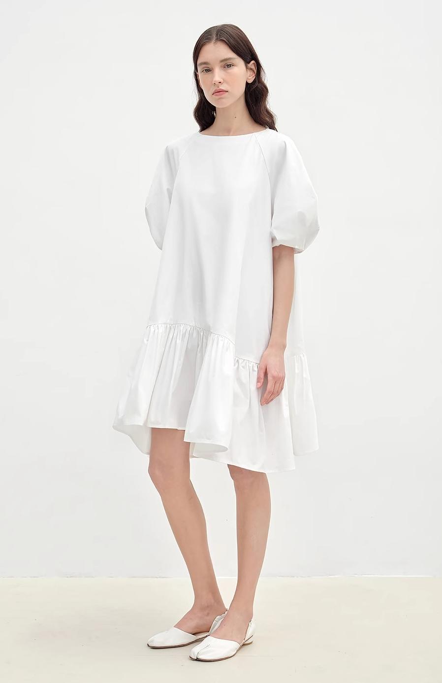 Round Neck Puff Sleeve Temperament Dress for Women Summer