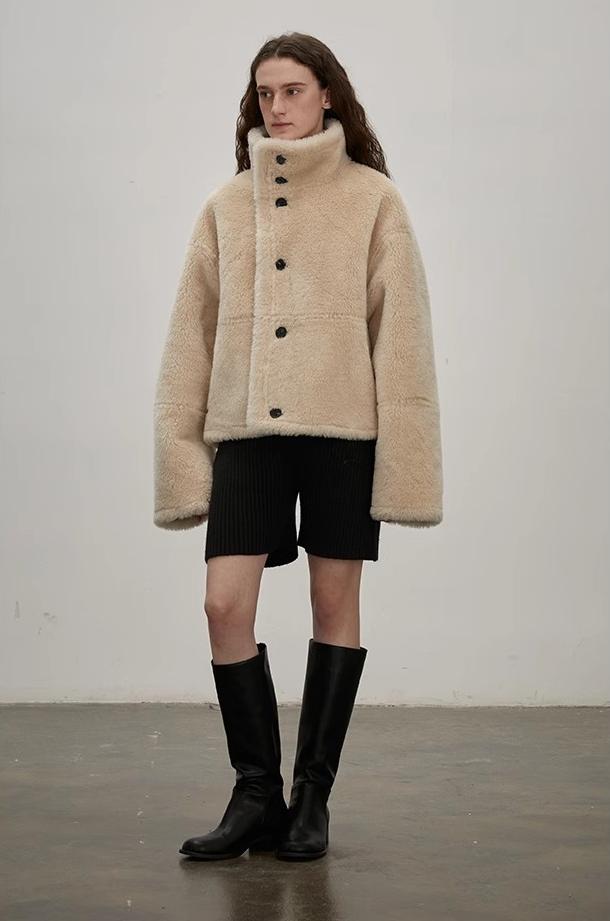 "Makino Traveler" Motorcycle  Reversible Wool and Artificial Compound Suede Shearling  Jacket