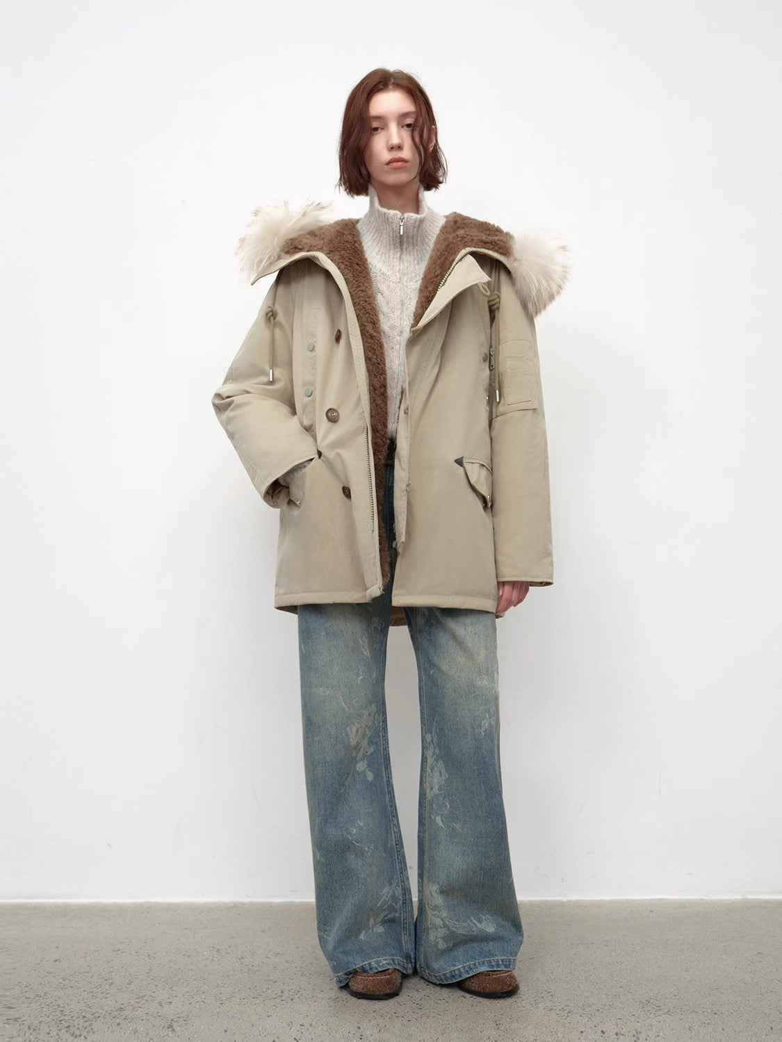 Fireladyfur Women's Shearling Lined Down Parka With Raccoon Fur Collar Hood"Coastal Highway II"