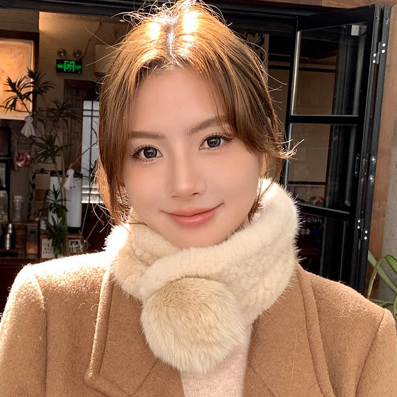 Mink Fur Scarf Autumn and Winter Warm Double-Sided Fox Fur Ball Scarf