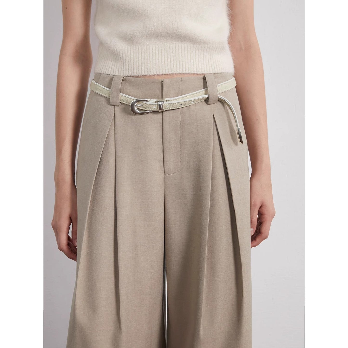 “Street Sketch”Fine-Spun Wool Fashion, Waistless Pleated Loose-Fitting Straight-Leg and Wide-Leg Casual Trousers for Wom