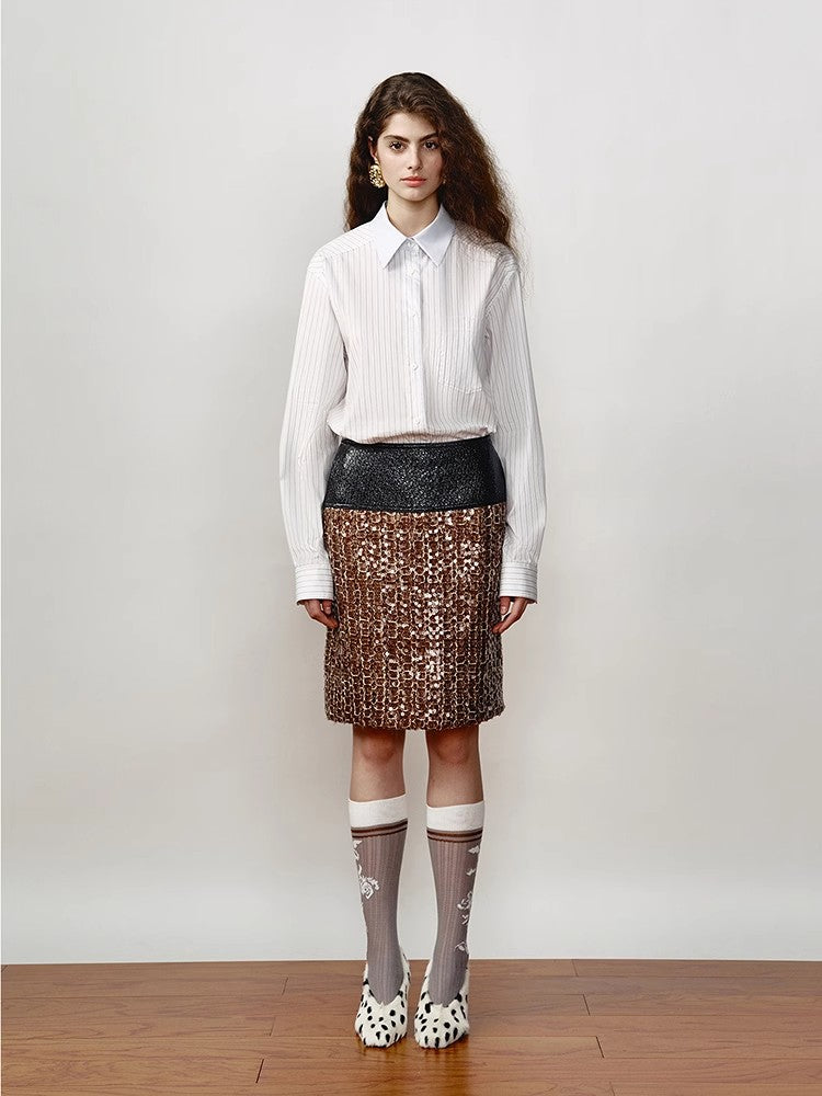 Lapel Contrast Classic Striped Shirt