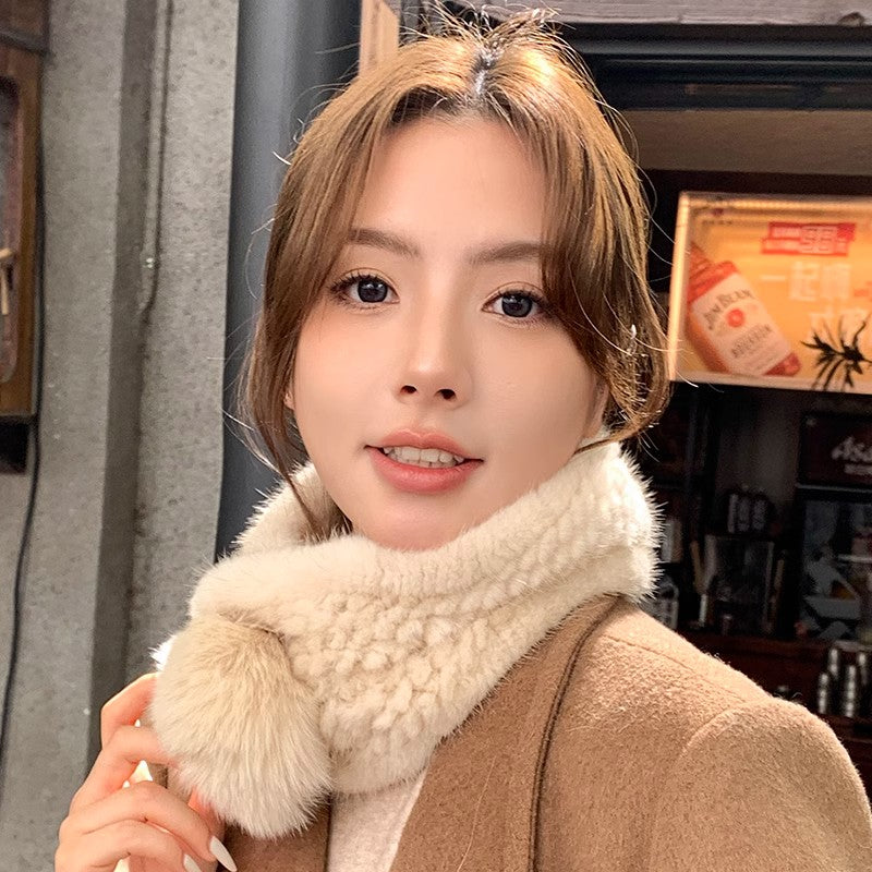 Mink Fur Scarf Autumn and Winter Warm Double-Sided Fox Fur Ball Scarf