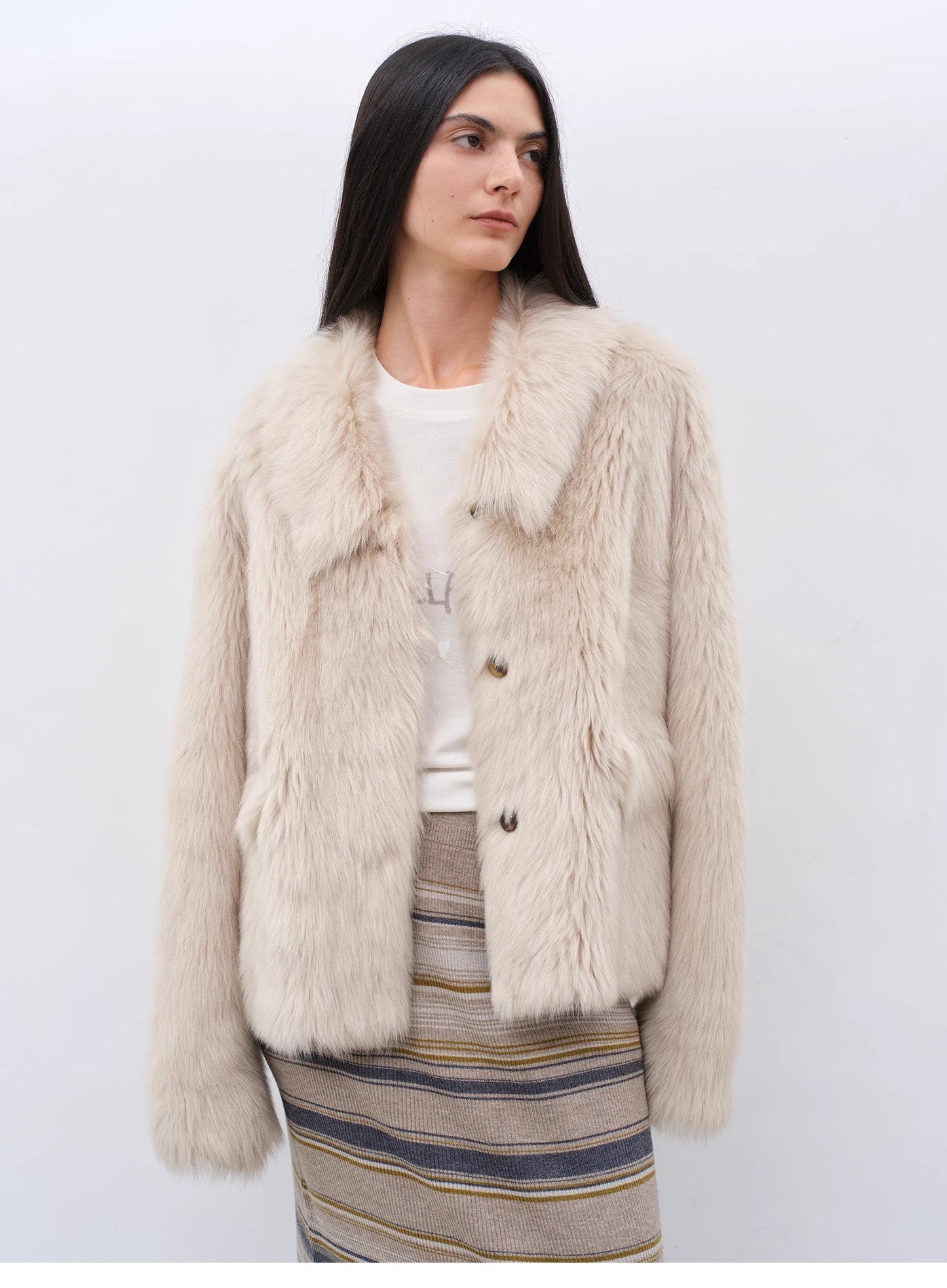 "Dream Walk" Long Lapel Tuscan Wool Sheepskin Short Fur Coat for Women