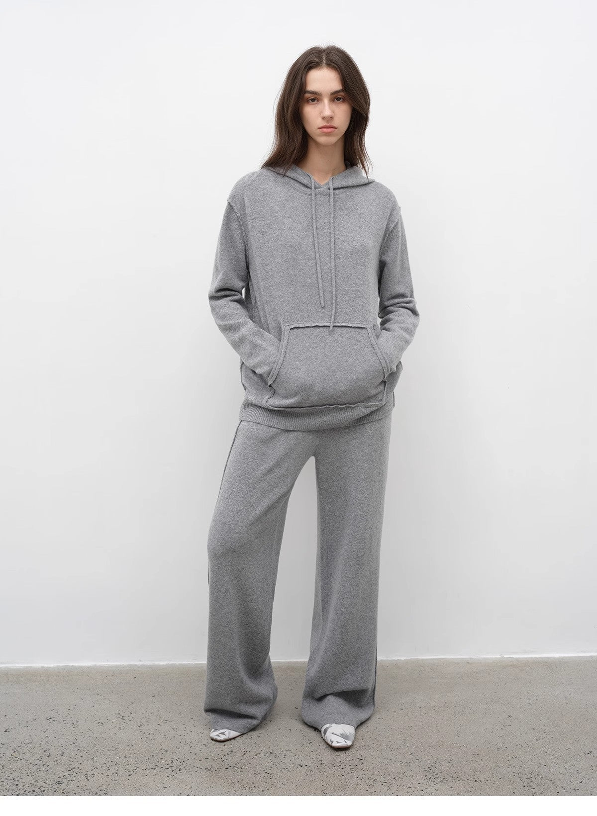 Stylish Casual Sports Wool Knit Hoodie and Straight-Leg Leisure Pants Set