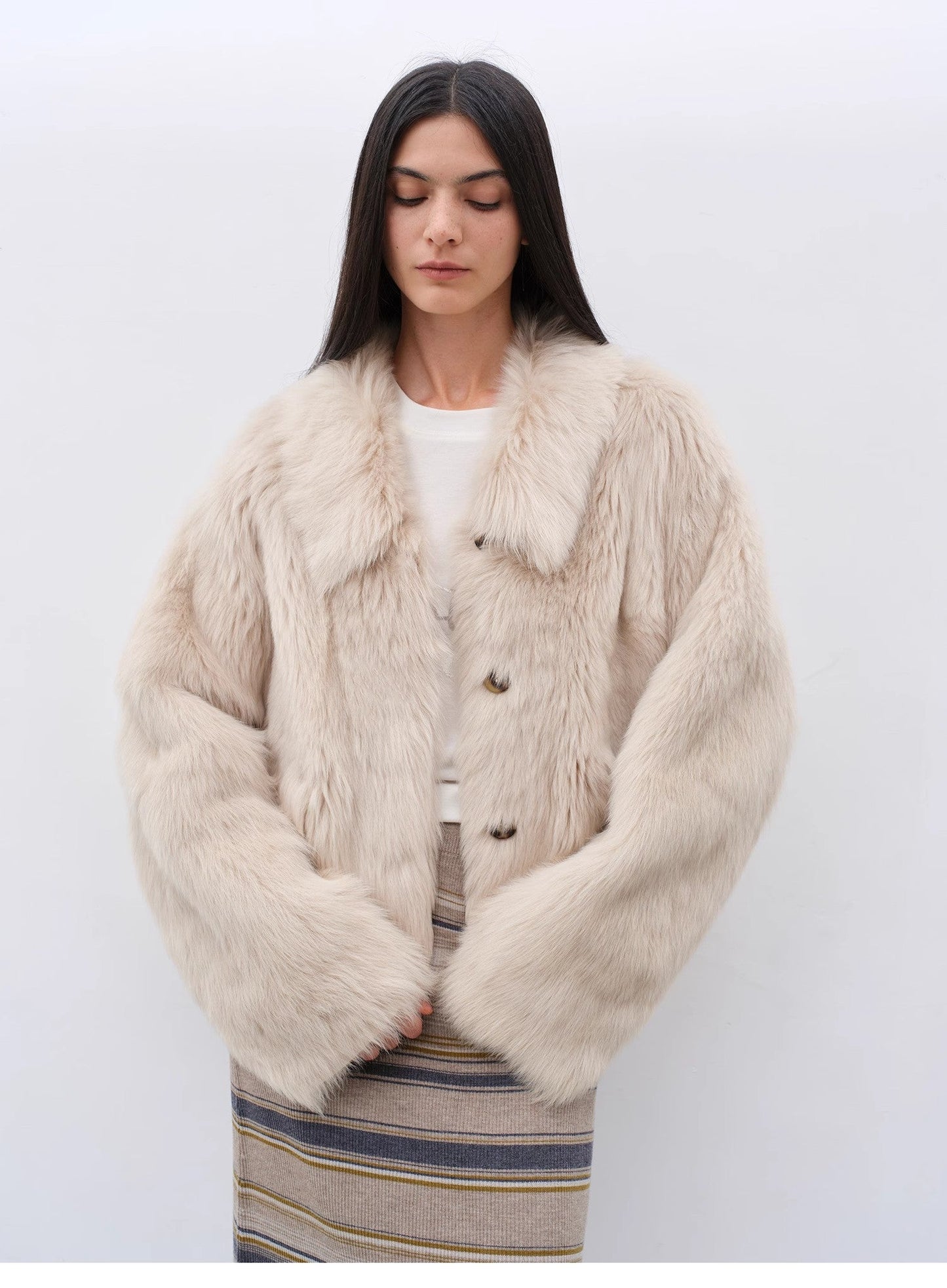 "Dream Walk" Long Lapel Tuscan Wool Sheepskin Short Fur Coat for Women