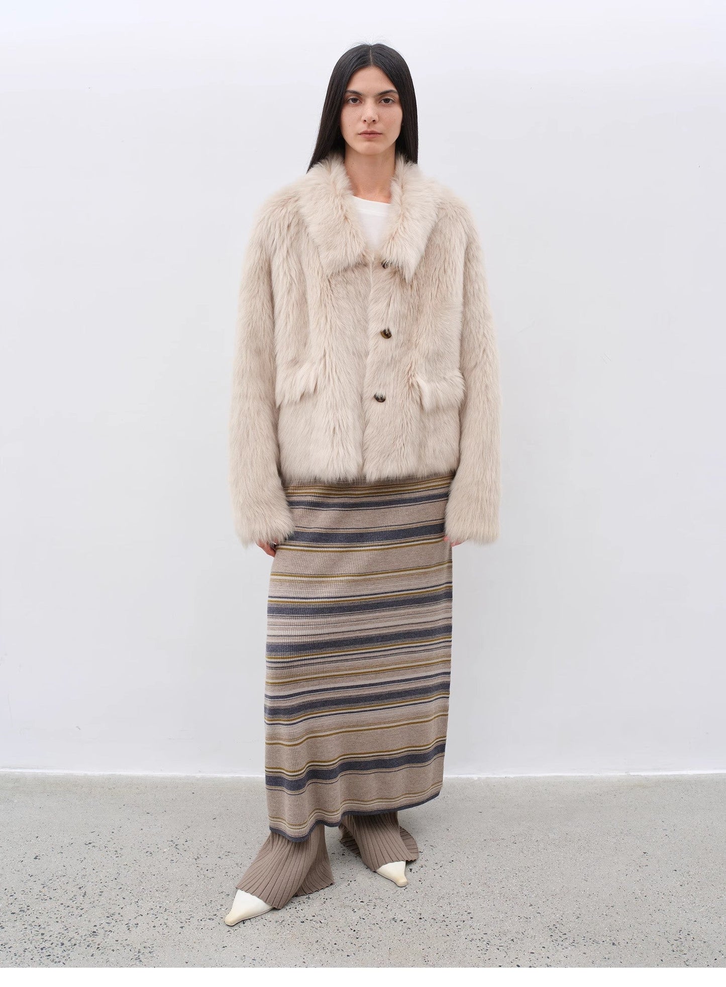 "Dream Walk" Long Lapel Tuscan Wool Sheepskin Short Fur Coat for Women