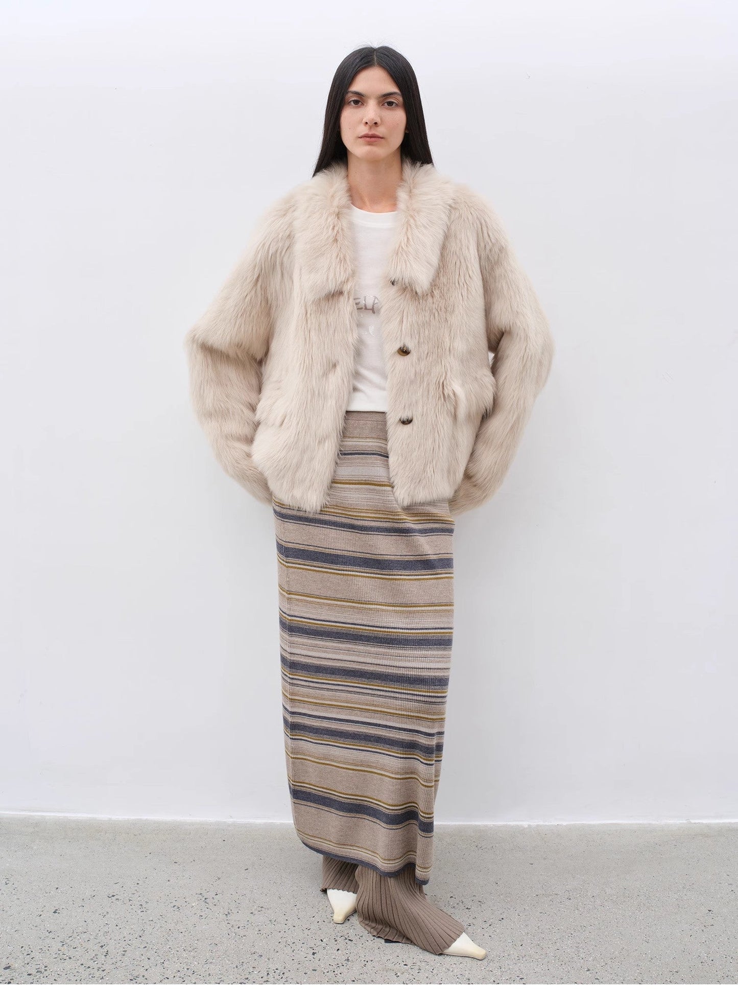 "Dream Walk" Long Lapel Tuscan Wool Sheepskin Short Fur Coat for Women