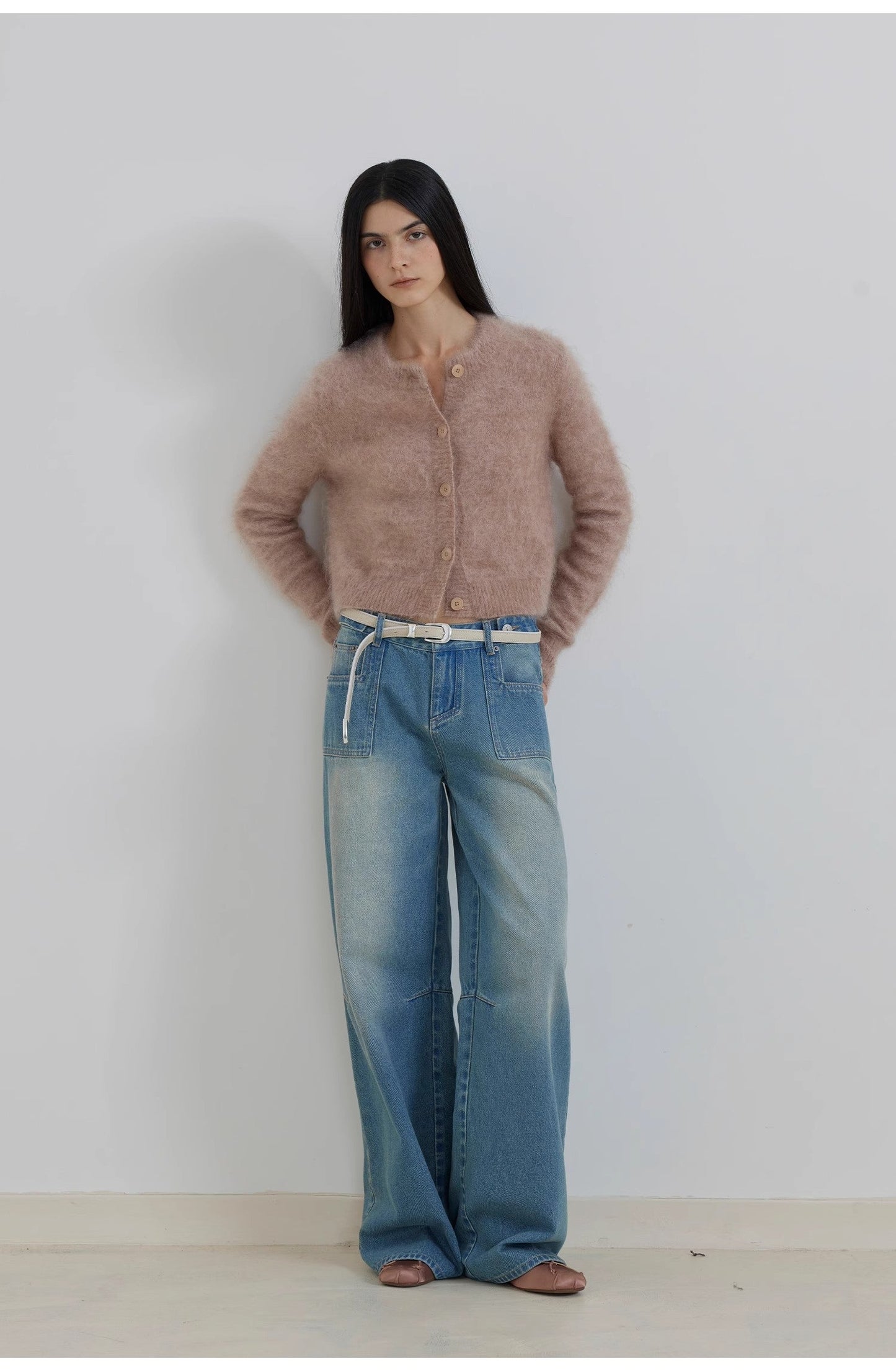 "Relaxation Notes" High-Proportion Mohair Knit Cardigan Women's Loose Short Round Neck Sweater Jacket